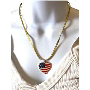 American Flag Pendant Necklace USA Flag Jewelry Patriotic Gold Chain Pendant
